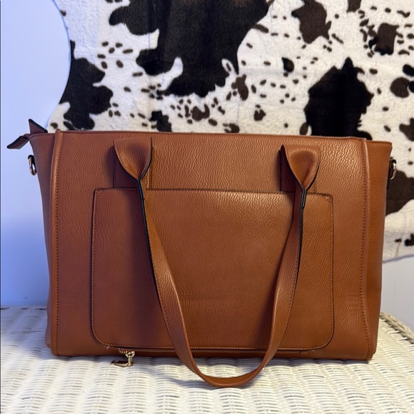 Poppy & Peonies Multitasker Tote Bag in Cognac - Picture 3 of 7